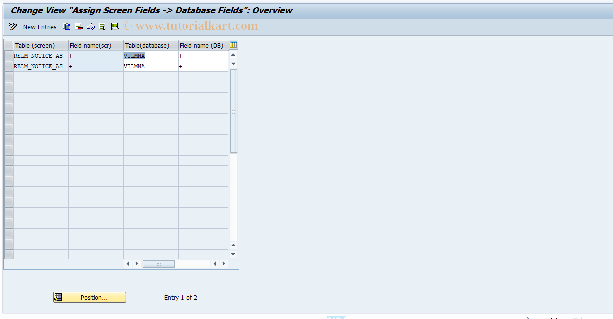 SAP TCode RELML40011 - L4: Assignmt Screen Field->DB Field