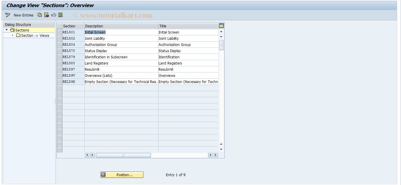 SAP TCode RELML50004 - L5: Sections