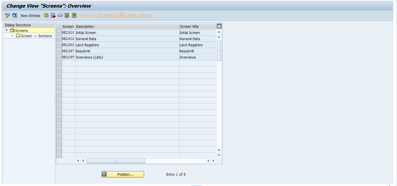 SAP TCode RELML50005 - L5: Screens