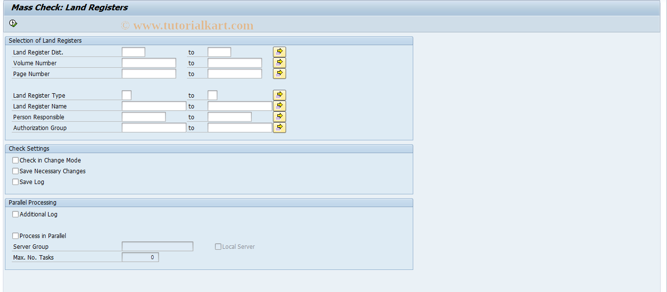 SAP TCode RELMLRCHECK - Mass Check: Land Registers