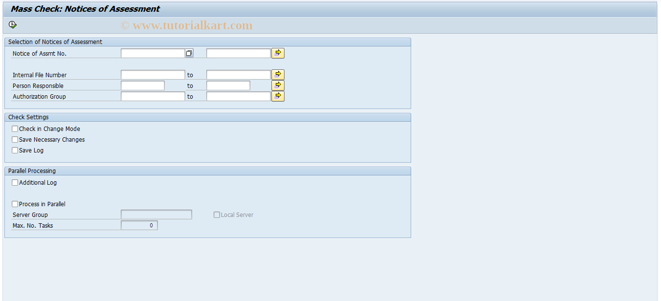 SAP TCode RELMNACHECK - Mass Check: Notices of Assessment