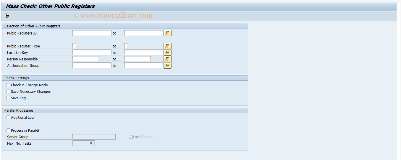 SAP TCode RELMPECHECK - Mass Check: Public Registers