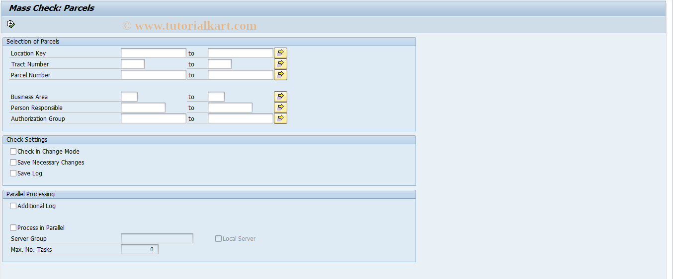 SAP TCode RELMPLCHECK - Mass Check: Parcels