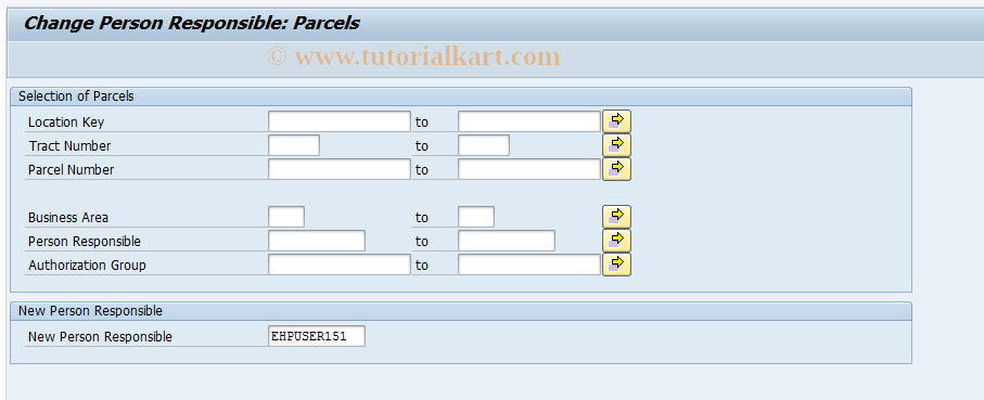 SAP TCode RELMPLRP - Change Pers.Resp: Parcels