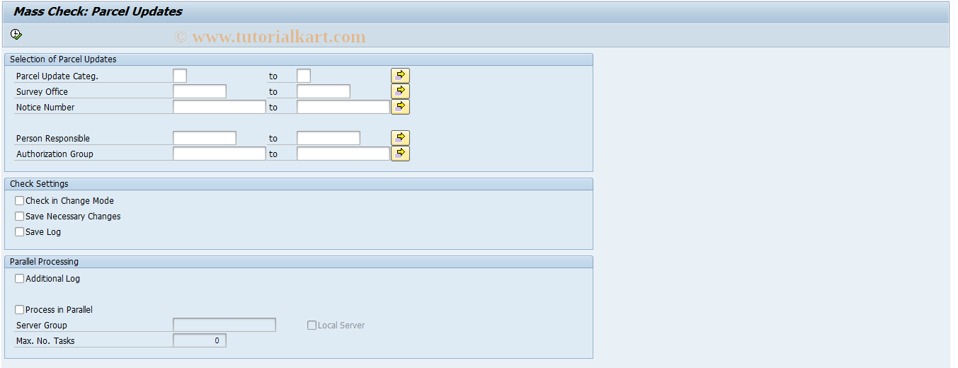 SAP TCode RELMRCCHECK - Mass Check: Parcel Updates