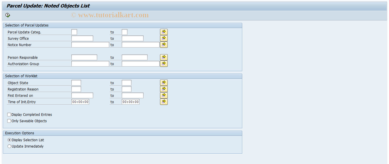 SAP TCode RELMRCTODO - Parcel Updates: Noted Objects List