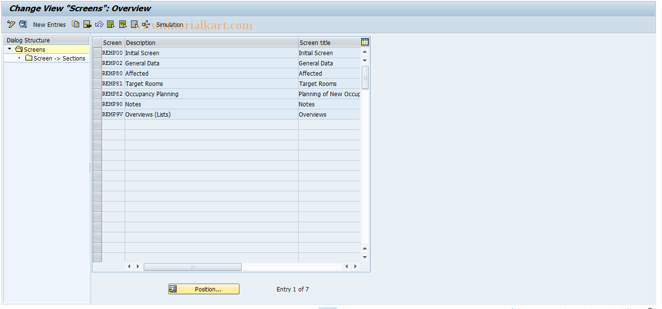 SAP TCode REORMP0005 - MP: Screens