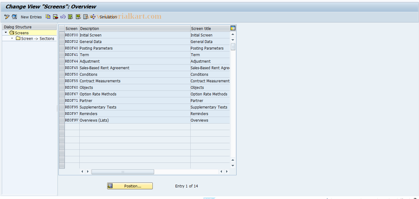 SAP TCode REOROF0005 - OF: Screens