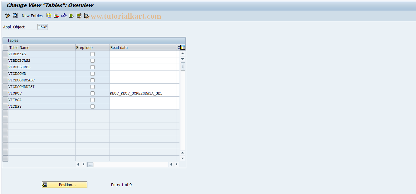 SAP TCode REOROF0016 - OF: Tables