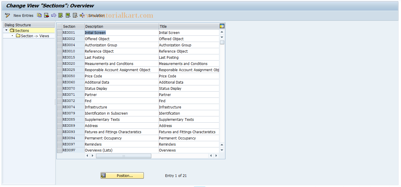 SAP TCode REOROO0004 - OO: Sections