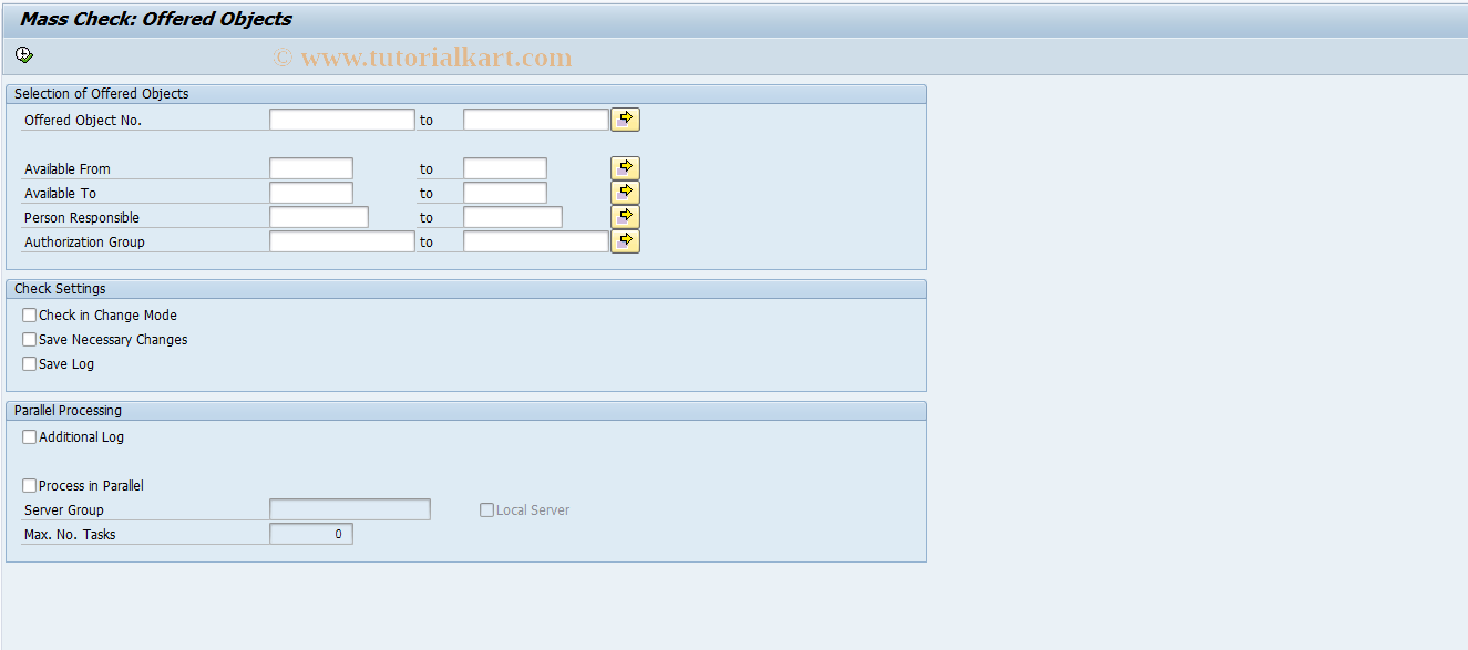 SAP TCode REOROOCHECK - Mass Check: Offered Objects