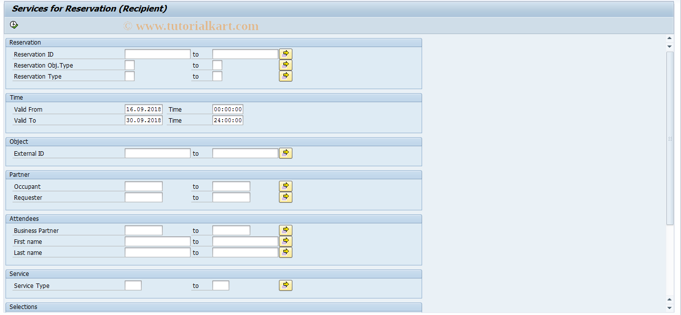 SAP TCode REORSRVRECV - Services for Reservation