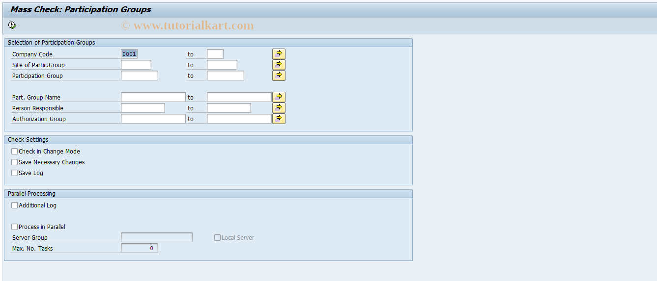 SAP TCode RESCPGCHECK - Mass Check: Participation Groups