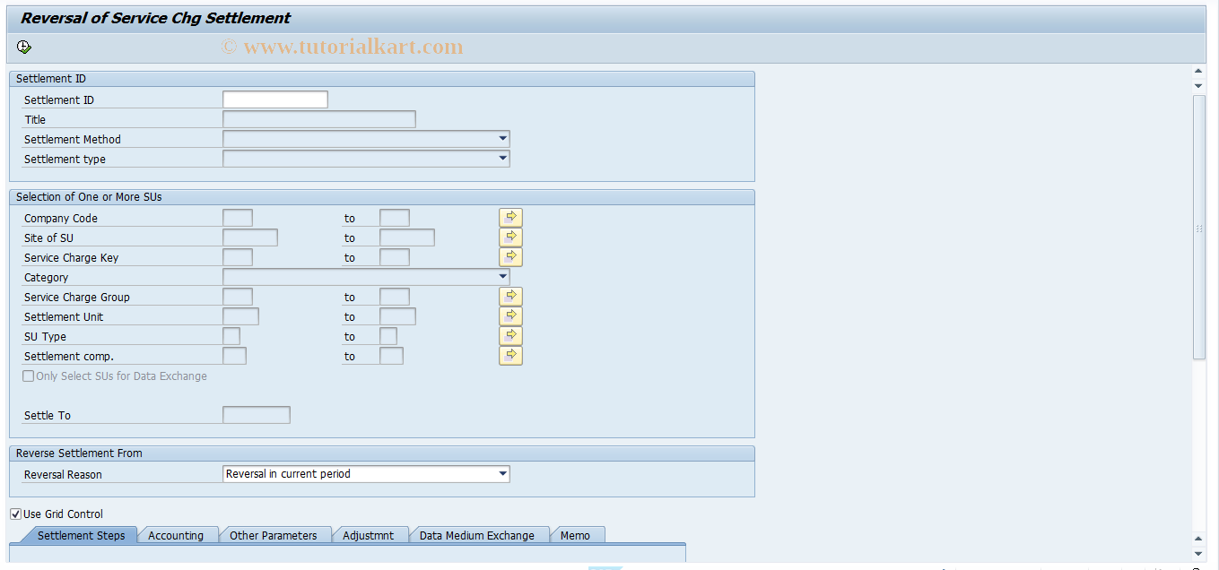 SAP TCode RESCRV - Reversal of Service Chg Settlement