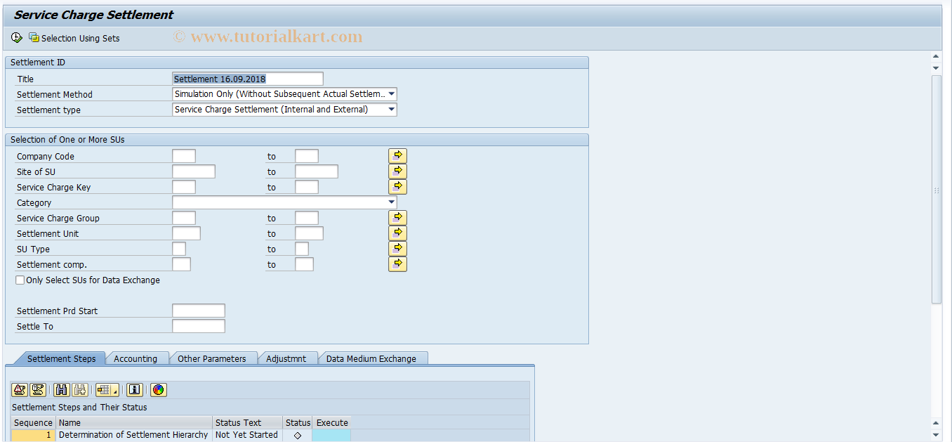 SAP TCode RESCSE - Service Charge Settlement