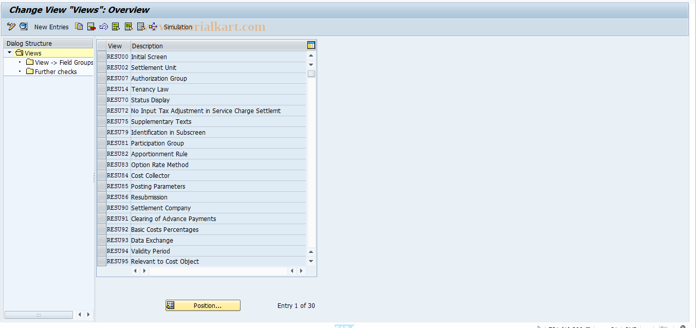 SAP TCode RESCSU0003 - SU: Views