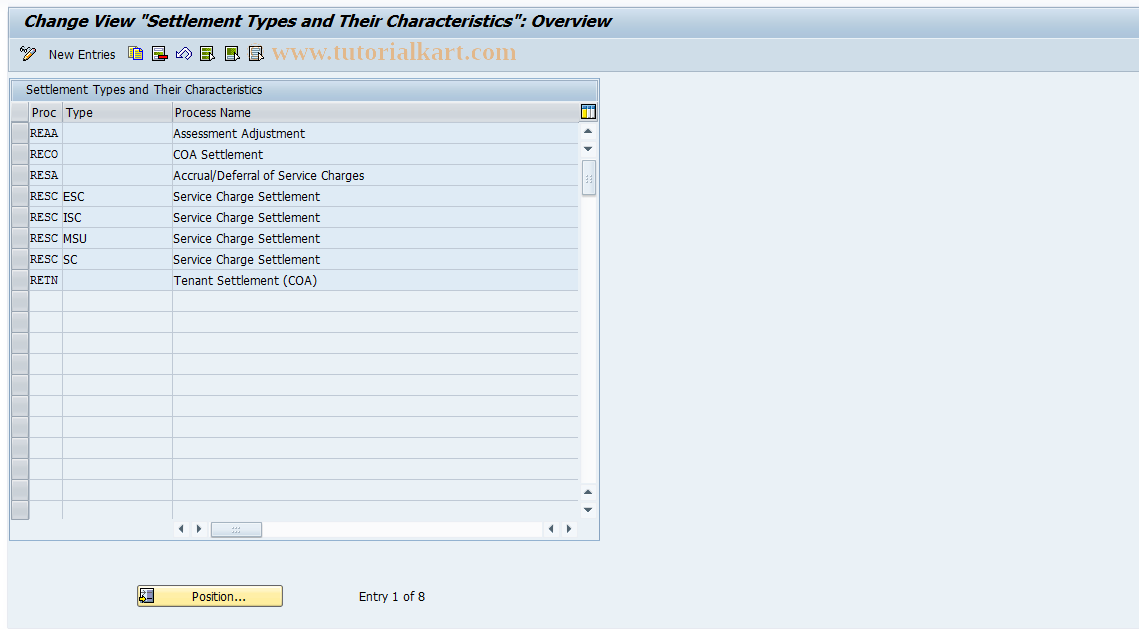 SAP TCode RESCZF - Settlement Types