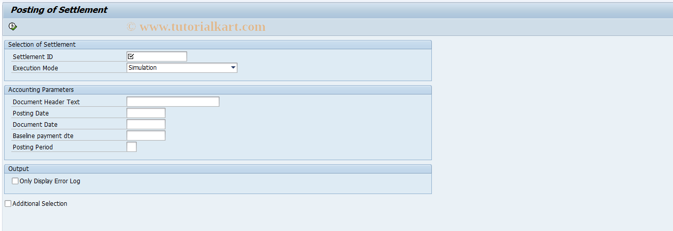 SAP TCode RESRBCSINGLE - Posting of Settlement