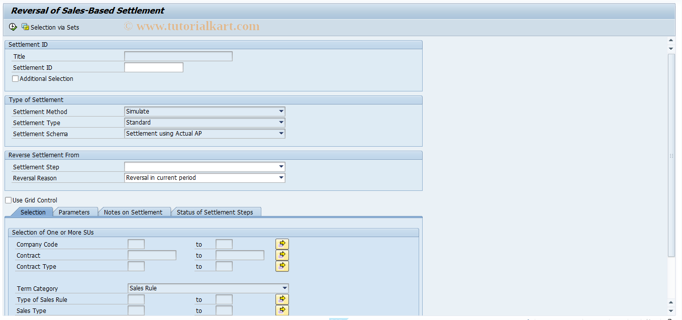 SAP TCode RESRRVSINGLE - Reversal of Sales-Based Settlement