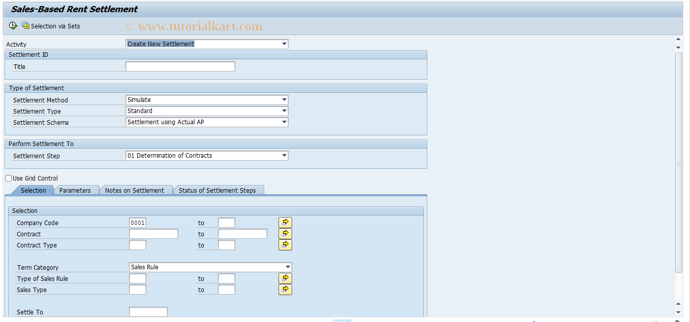 SAP TCode RESRSESINGLE - Sales-Based Rent Settlement