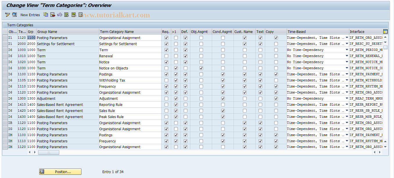 SAP TCode RETMZB - Term Categories