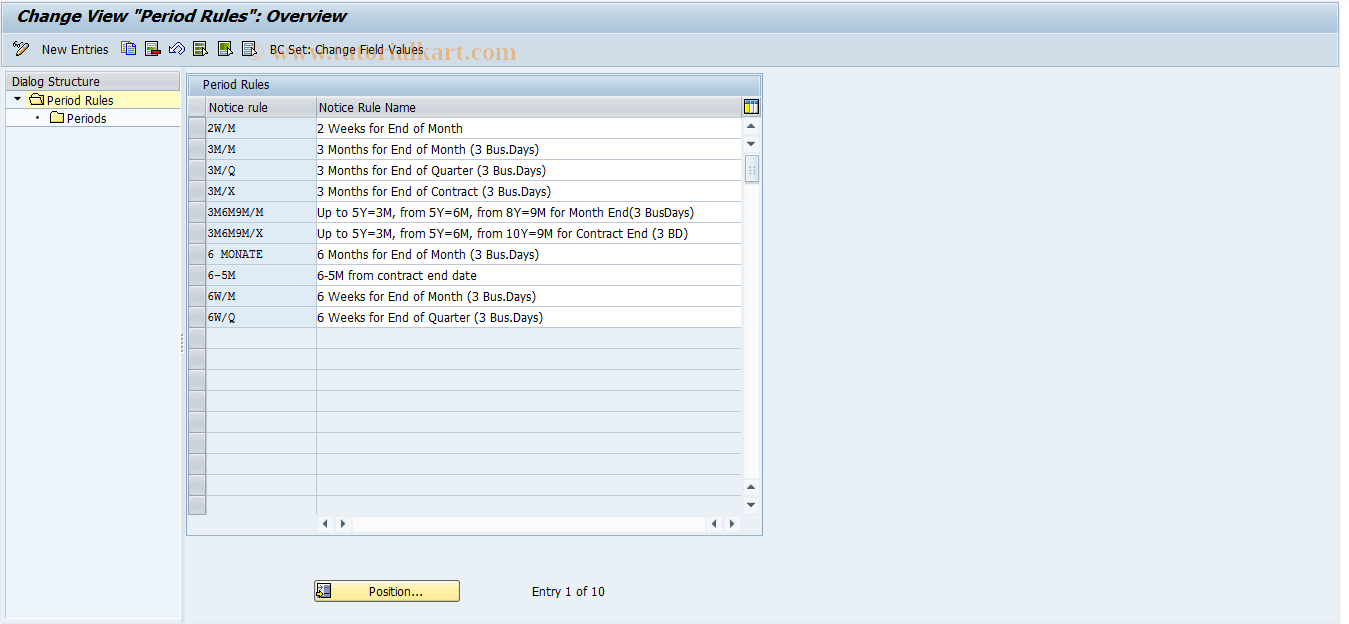 SAP TCode RETMZE - Notice Rules - Period Regulations