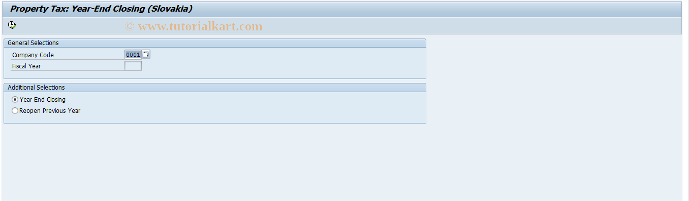 SAP TCode REXCSKPTPC - Property Tax: Year-End Closing