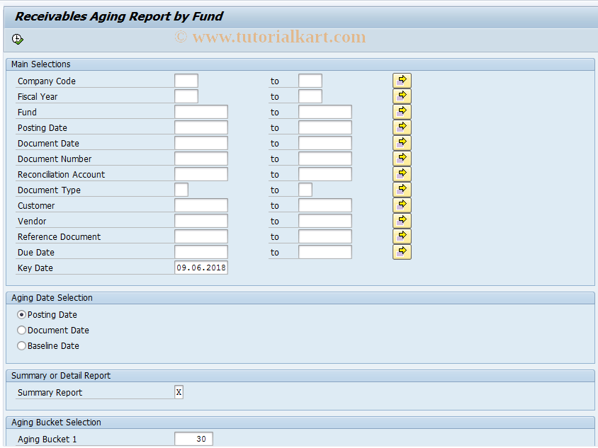 RFFMFG AGINGBYFUND SAP Tcode Aging Report By Fund Transaction Code