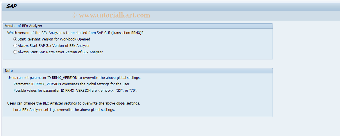 SAP TCode RRMX_CUST - Initial Transaction for Excel wth Params