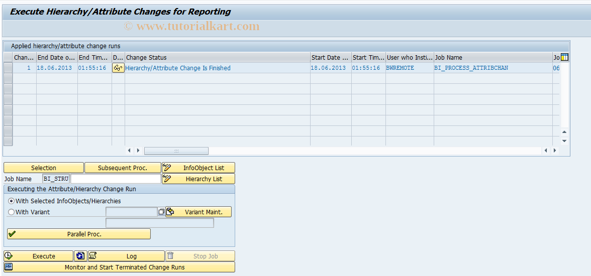 SAP TCode RSATTR - Attribute/Hierarchy Realignment Run