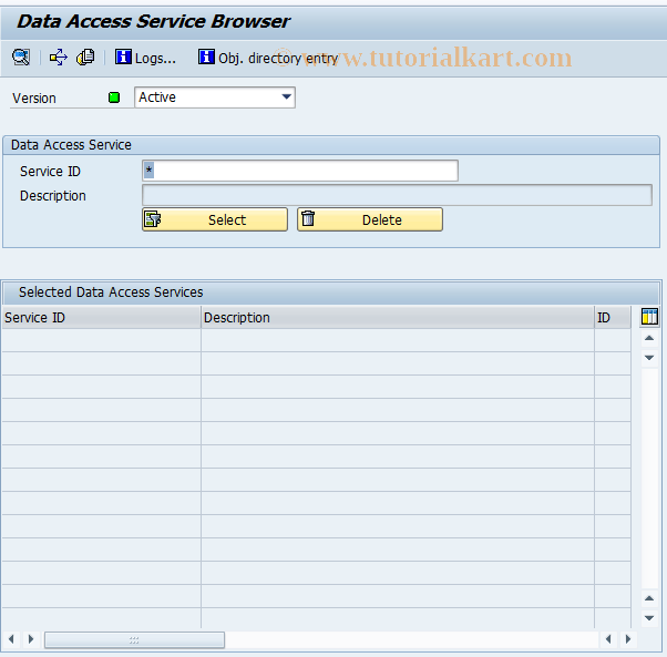 SAP TCode RSDAS_BROWSE - Browser for Data Access Services