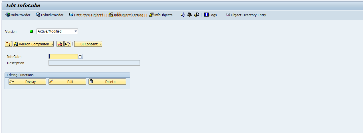 SAP TCode RSDCUBE - Start: InfoCube editing