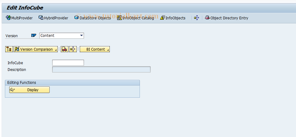 SAP TCode RSDCUBED - Start: InfoCube editing