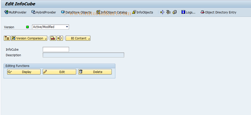 SAP TCode RSDCUBEM - Start: InfoCube editing