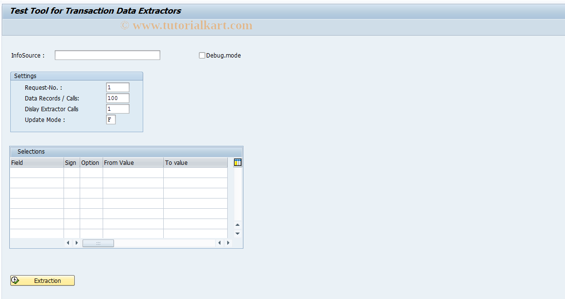 RSFH SAP Tcode Test Transaction Data Extractors Transaction Code