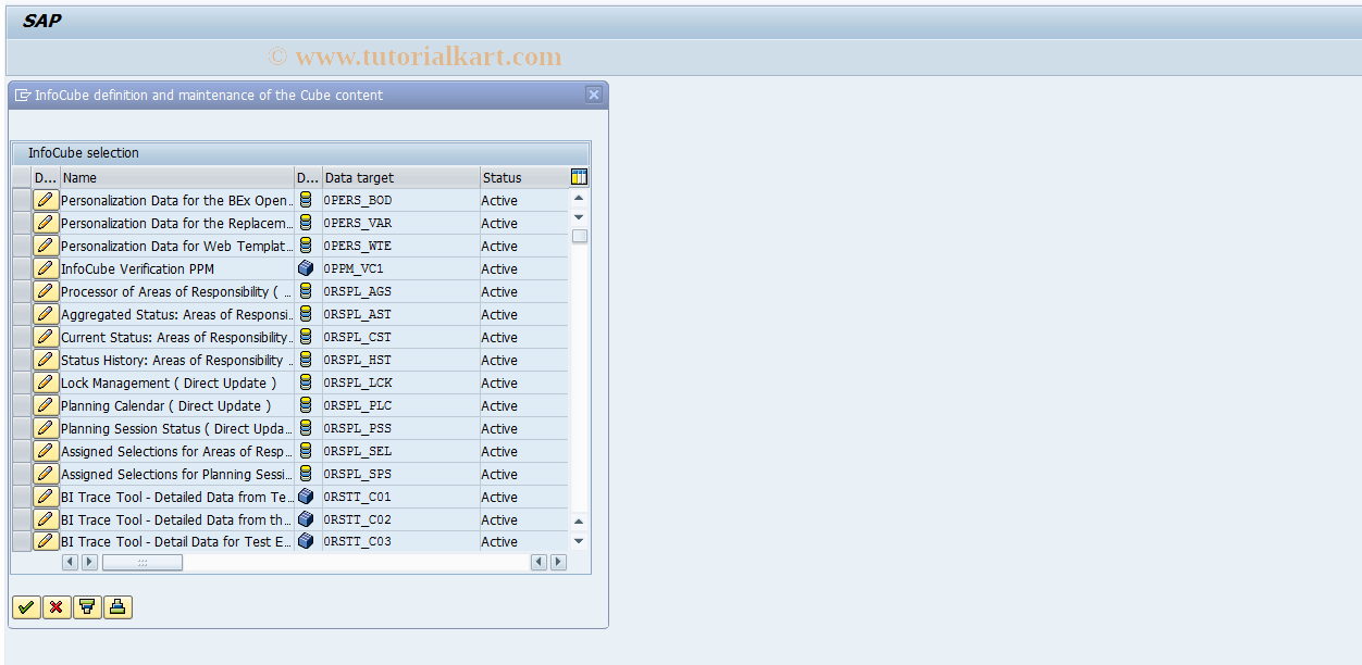 SAP TCode RSICUBE - Maintain/Change InfoCubes (Internal)