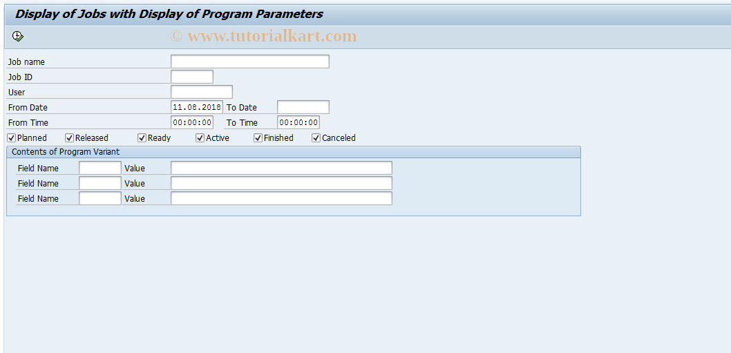 SAP TCode RSM37 - Job List with Program Variant