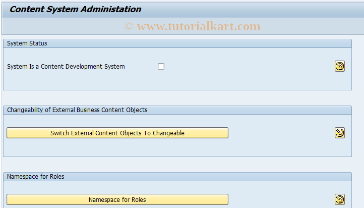 SAP TCode RSOCONTENT - Administration of a Content System