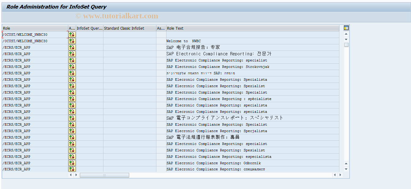 SAP TCode RSQ10 - SAP Query: Role Administration