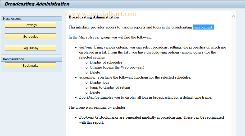 SAP TCode RSRD_ADMIN - Broadcasting Administration