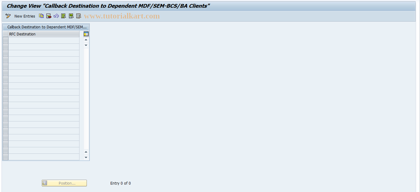 SAP TCode RSSEM_RFC_MDF - Maintenance Callback Destinations in MDF