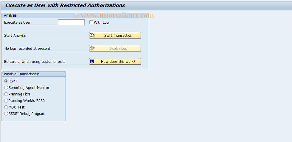 SAP TCode RSUDU - Execution as Other User