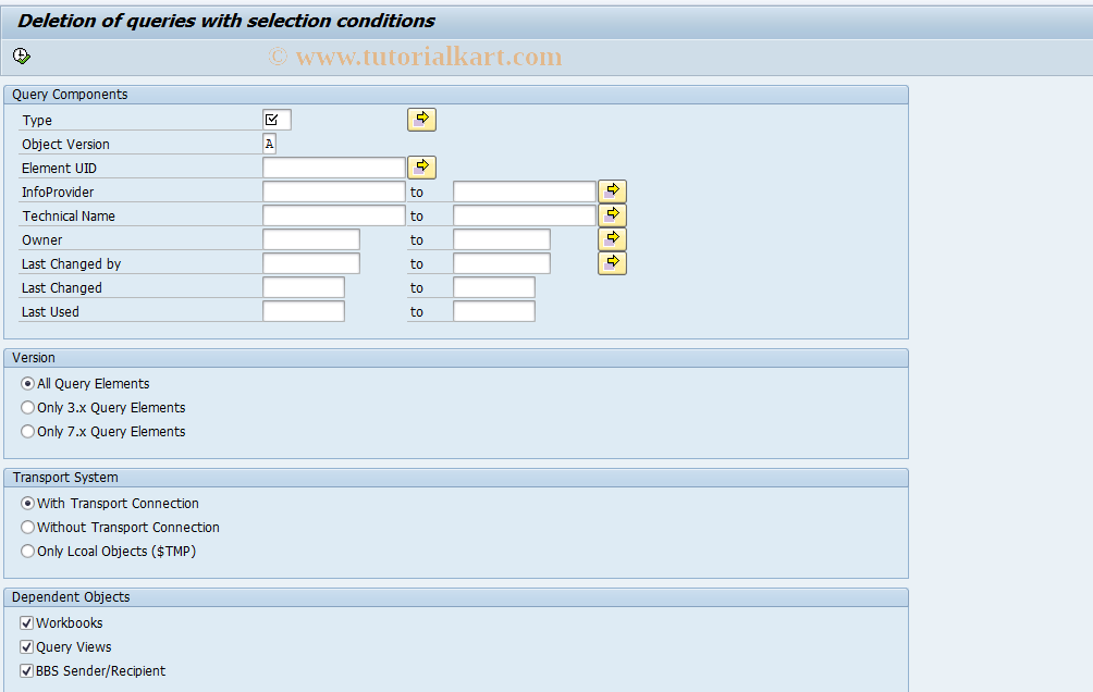 SAP TCode RSZDELETE - Deletion of query objects