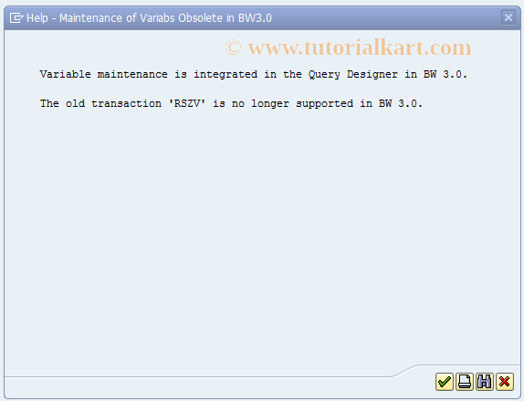 SAP TCode RSZV - Call up of view V_RSZGLOBV