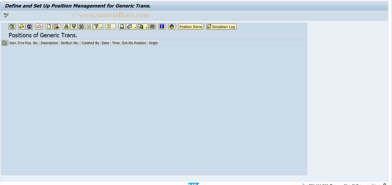 SAP TCode RTBSTD - Position Management for Gen. Transaction 