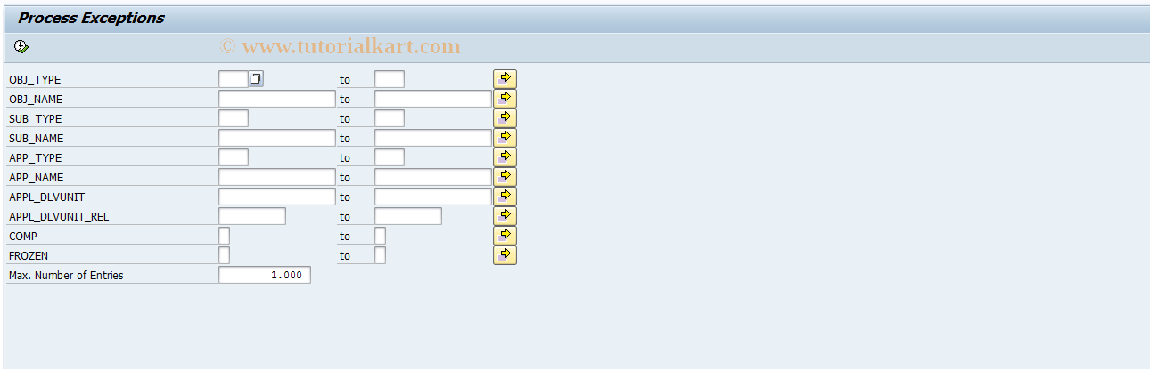 SAP TCode SAKB01 - Process Exceptions