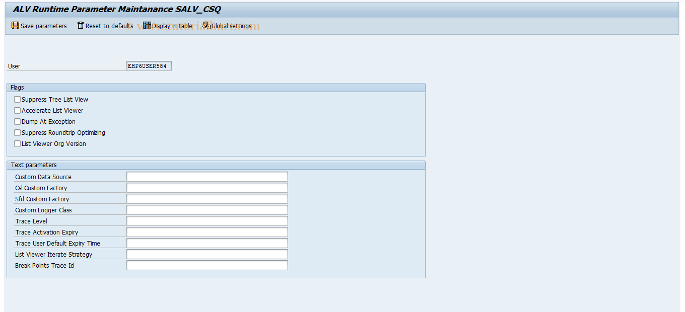 SAP TCode SALV_CS_PARAMS - Runtime Parameters for Table Paging