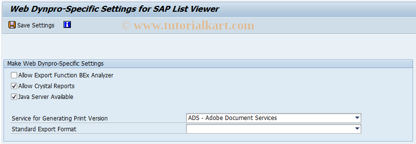 SAP TCode SALV_WD_CUST - ALV Settings for Web Dynpro