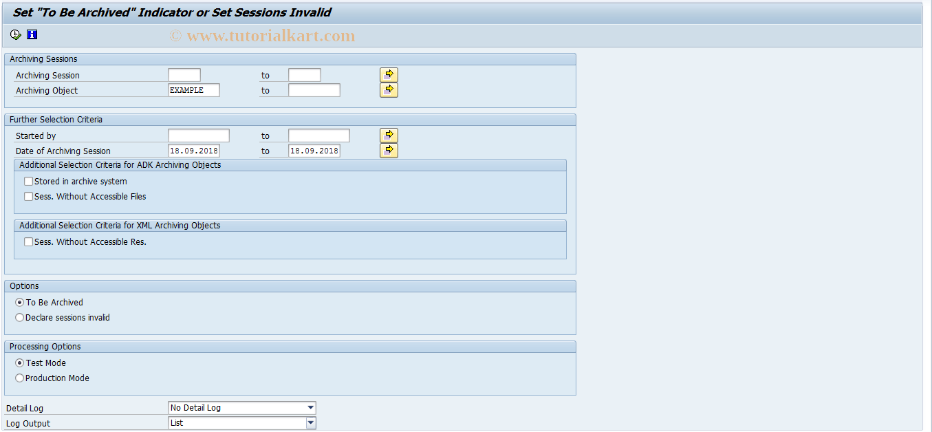 SAP TCode SAR_FLAG_SESSIONS - To be archived or invalid status set