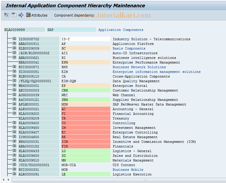 SAP TCode SB01 - Application Components